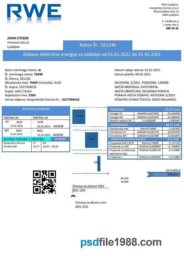 Slovenia RWE Electricity Proof of Address Utility Bill